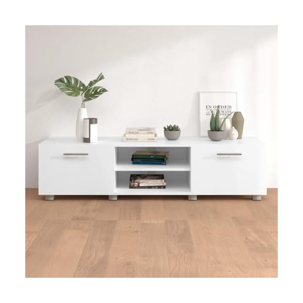 FAMIROSA Meuble TV Blanc 140x40x35 cm Bois dingénierie 26.7KG 