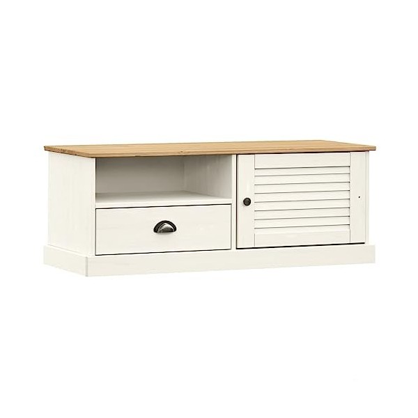 ZEYUAN Meuble TV Vigo Blanc 106x40x40 cm Bois Massif de pin,Meuble TV,Table Basse Salon Meuble TV,Table Basse LED Couleurs