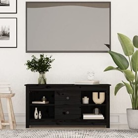 Tidyard Meuble TV Banc TV Meuble de Salon Noir 103x36,5x52 cm Bois de pin Massif