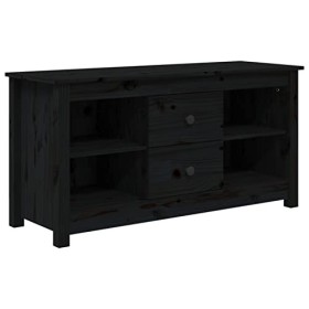 Tidyard Meuble TV Banc TV Meuble de Salon Noir 103x36,5x52 cm Bois de pin Massif