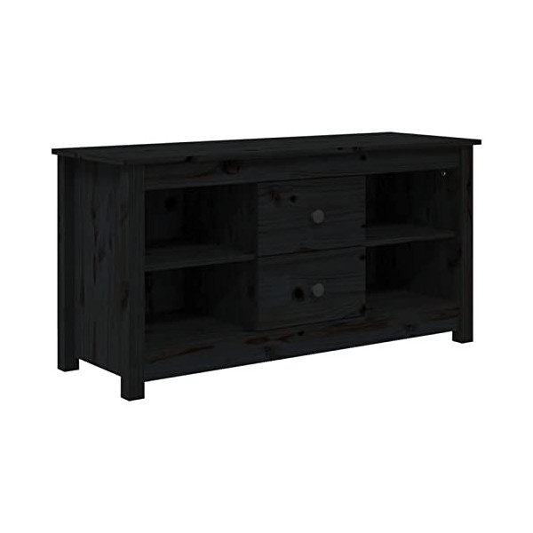 Tidyard Meuble TV Banc TV Meuble de Salon Noir 103x36,5x52 cm Bois de pin Massif