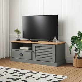 ZEYUAN Meuble TV Vigo Gris 106x40x40 cm Bois Massif de pin,Meuble TV,Table Basse Salon Meuble TV,Table Basse LED Couleurs