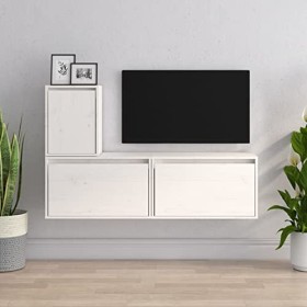 Camerina Meubles TV 3 pcs Blanc Bois Massif de pin,Meuble TV,Meuble TV Moderne,Meuble de Salon
