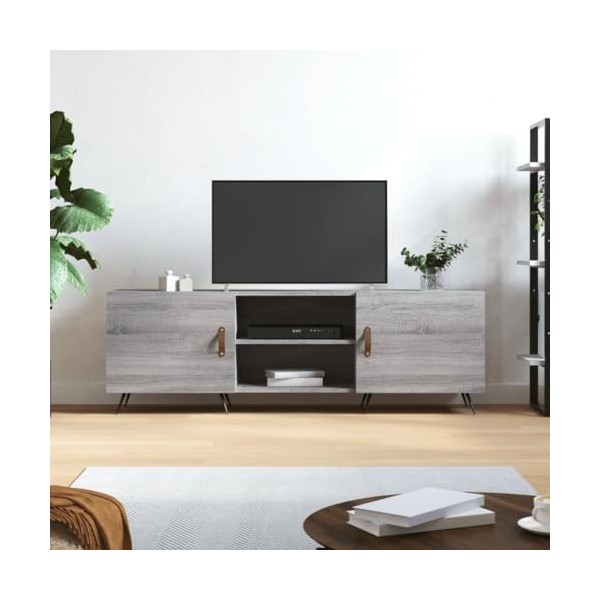 JUNZAI Meuble TV Sonoma Gris 150x30x50 cm Bois dingénierie,Meuble TV,Table Basse Salon Meuble TV,Table Basse LED Couleurs