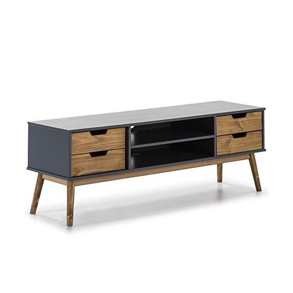 VS Venta-stock Meuble TV Java 1 Porte et 2 tiroir Blanc, glissières métalliques, Longueur 140 cm, 40 cm de Profondeur, Hauteu