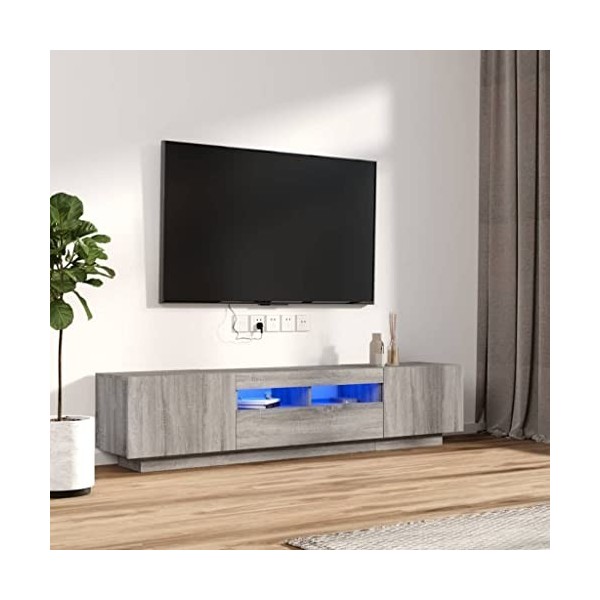 Higsose Ensemble de Meubles TV Salon avec Lumières LED RVB 2 Pcs 100/80x35x40 cm Sonoma Gris Bois dingénierie Armoires Multi