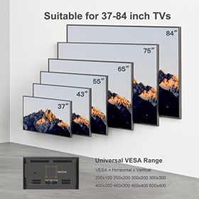 Perlegear Support Mural TV pour écrans 37-84 Pouces Jusquà 60KG, Fixation TV Murale Inclinable et Orientable Max. VESA 600x4
