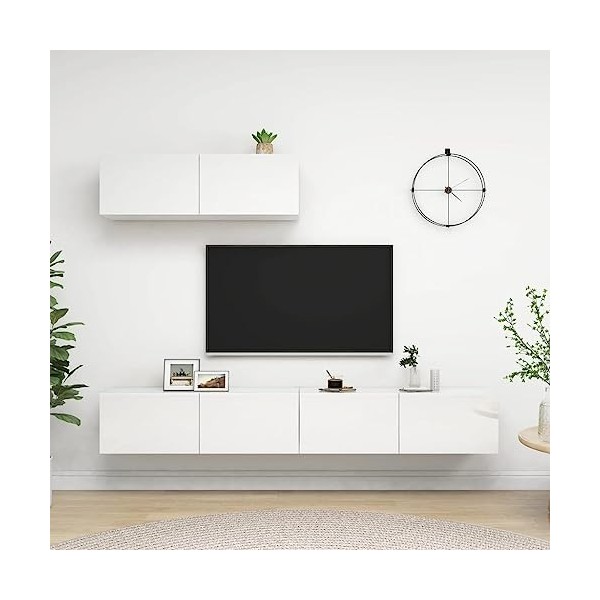 Générique Meubles TV 3 pcs Blanc Brillant Aggloméré,47.25 KG,3079333, Meubles, Meubles TV