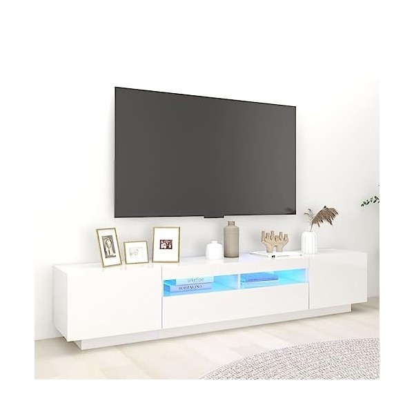 Générique Meuble TV avec lumières LED Blanc Brillant 200x35x40 cm, 40.35 kg, 3081912, Meubles, Meubles TV