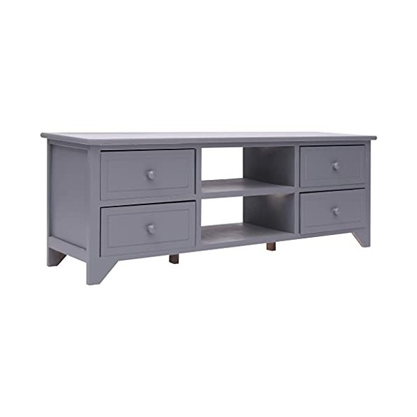 JUNZAI Meuble TV Gris 115x30x40 cm Bois de Paulownia Meuble TV,Table TV,Ensemble Meuble TV