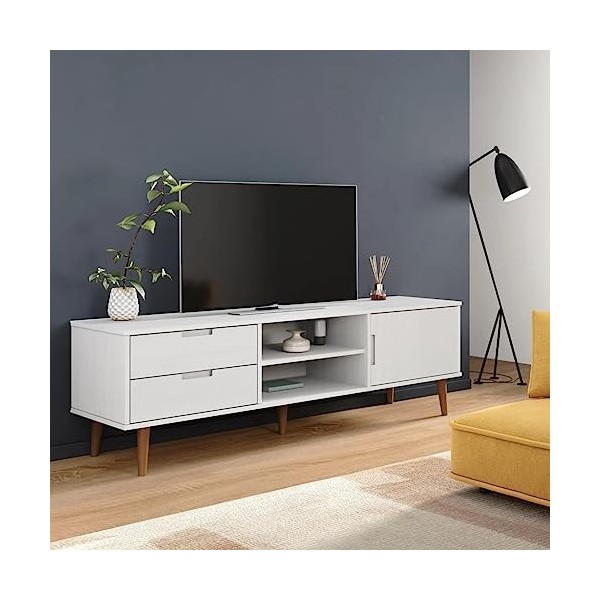 Générique Meuble TV MOLDE Blanc 158x40x49 cm Bois de pin Massif,22 KG,350535, Meubles, Meubles TV