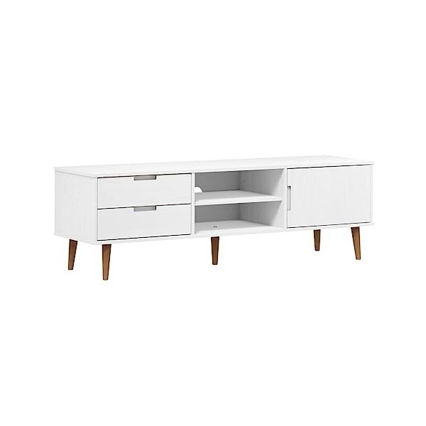 Générique Meuble TV MOLDE Blanc 158x40x49 cm Bois de pin Massif,22 KG,350535, Meubles, Meubles TV