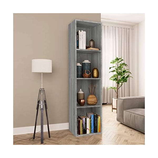 TEKEET Étagère pour livres, meuble TV, gris Sonoma, 36 x 30 x 143 cm, bois dingénierie