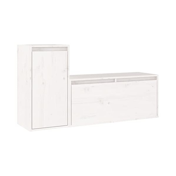 LAPOOH Meubles TV 2 pcs Blanc Bois Massif de pin,Meuble TV,Table Basse Salon Meuble TV,Table Basse LED Couleurs