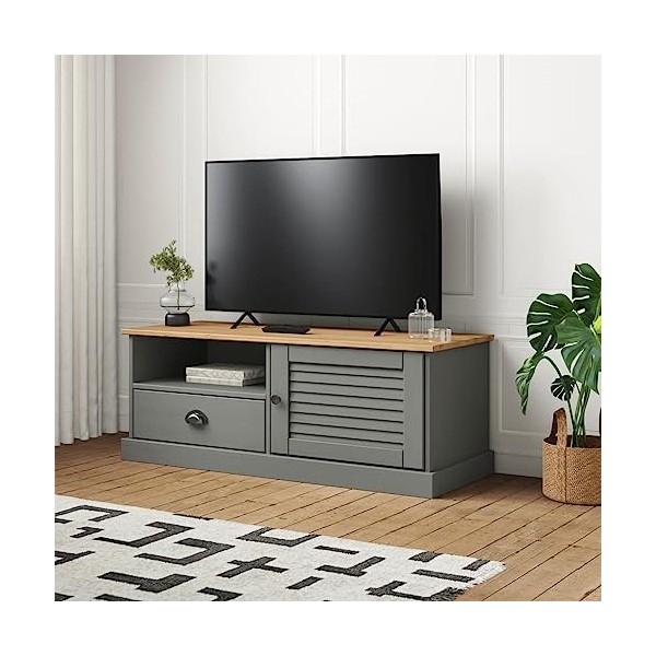 heybb Meuble TV Vigo Gris 106x40x40 cm Bois Massif de pin,Meuble TV,Table Basse Salon Meuble TV,Table Basse LED Couleurs