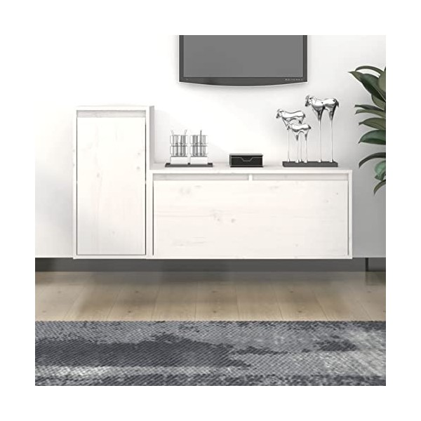 ZEYUAN Meubles TV 2 pcs Blanc Bois Massif de pin,Meuble TV,Meuble TV Moderne,Meuble de Salon