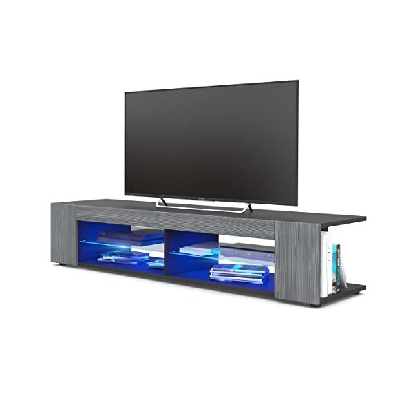 Vladon Buffet Bas Movie, Meuble TV avec 4 Compartiments Ouverts et placages décoratifs, Noir Mat/Bordeaux Haute Brillance 13