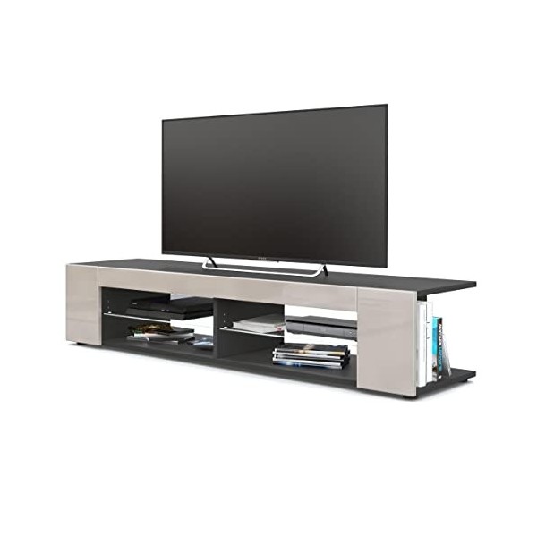 Vladon Buffet Bas Movie, Meuble TV avec 4 Compartiments Ouverts et placages décoratifs, Noir Mat/Bordeaux Haute Brillance 13