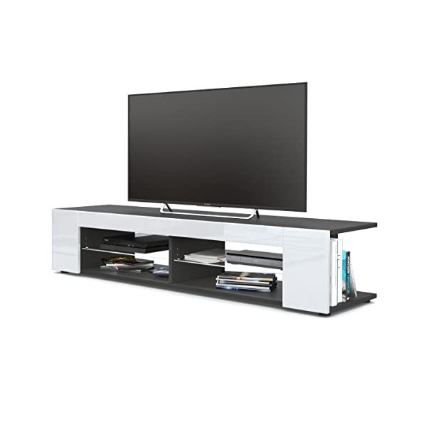 Vladon Buffet Bas Movie, Meuble TV avec 4 Compartiments Ouverts et placages décoratifs, Noir Mat/Bordeaux Haute Brillance 13