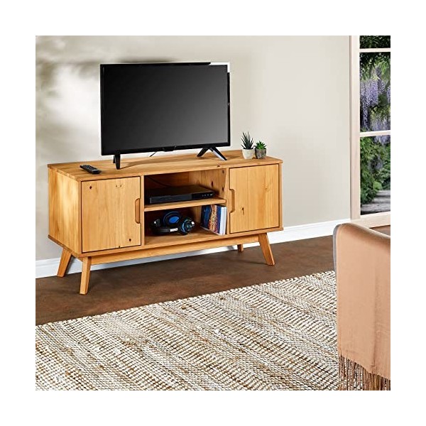 IDIMEX Meuble TV Tivoli Banc télé de 114 cm au Style scandinave Design Vintage Nordique avec 2 Portes et 2 niches, en pin Mas