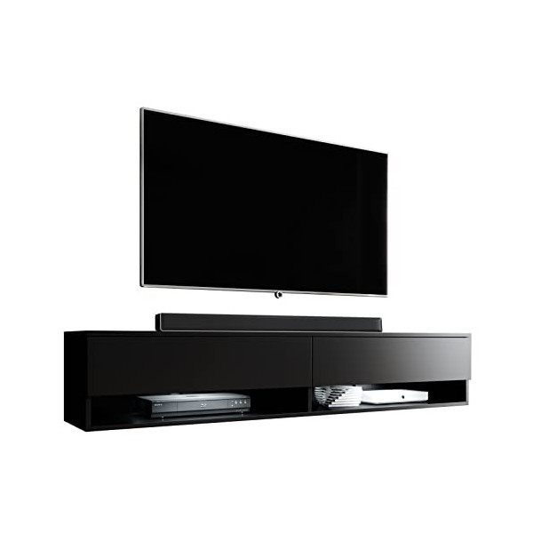 Furnix Alyx - Meuble TV bas - 180 x 34 x 32 cm l x H x P - Avec éclairage LED - 2 compartiments avec porte « Push Click », 