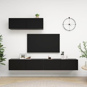 vidaXL 3X Meubles TV Centres de Divertissement Muraux Suspendus Armoires Stéréo Salon Salle de Séjour Intérieur Maison Noir A