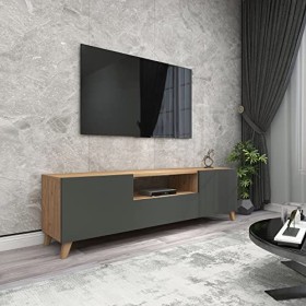 [en.casa] Support TV à Portes Meuble de Rangement Design pour Salon avec Espaces de Stockage 46 x 140 x 30 cm Effet Chêne Ant