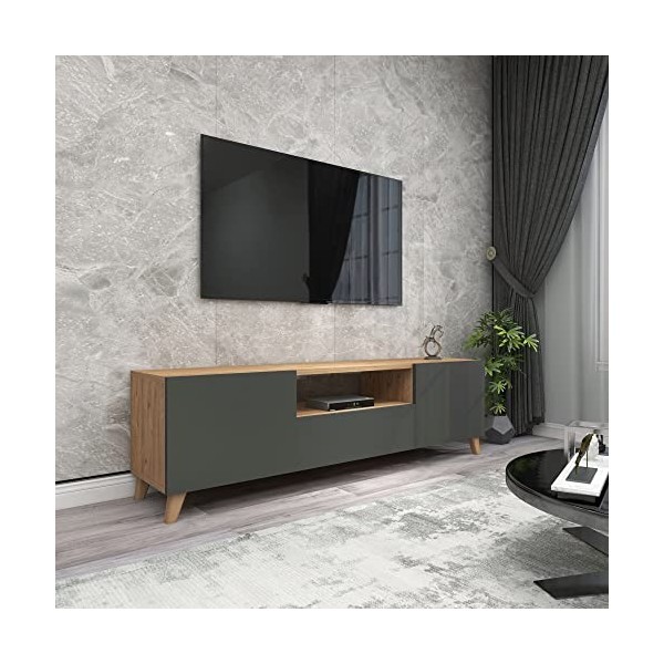 [en.casa] Support TV à Portes Meuble de Rangement Design pour Salon avec Espaces de Stockage 46 x 140 x 30 cm Effet Chêne Ant