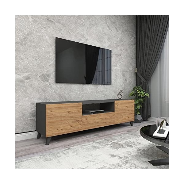 [en.casa] Support TV à Portes Meuble de Rangement Design pour Salon avec Espaces de Stockage 46 x 140 x 30 cm Effet Chêne Ant
