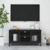 Camerina Meuble TV Noir 105x35x52 cm Acier et Verre,Meuble TV,Table Basse Salon Meuble TV,Table Basse LED Couleurs