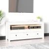 ZEYUAN Meuble TV Blanc 114x35x52 cm Bois de pin Massif,Meuble TV,Meuble TV Moderne,Meuble de Salon