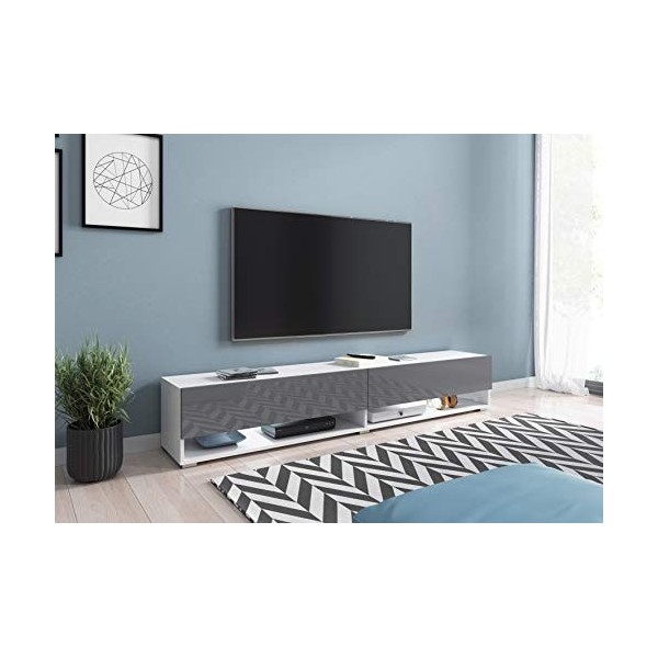 PIASKI Meuble TV 140/180 cm LOWBOARD A, Meuble TV, Meuble TV, Meuble TV 140 cm, Blanco Gris LED 