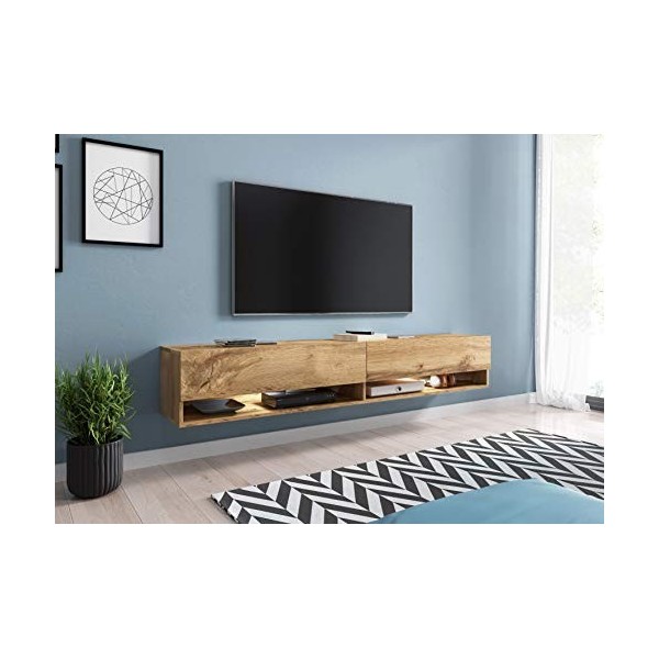 PIASKI Meuble TV 140/180 cm LOWBOARD A, Meuble TV, Meuble TV, Meuble TV 140 cm, Blanco Gris LED 