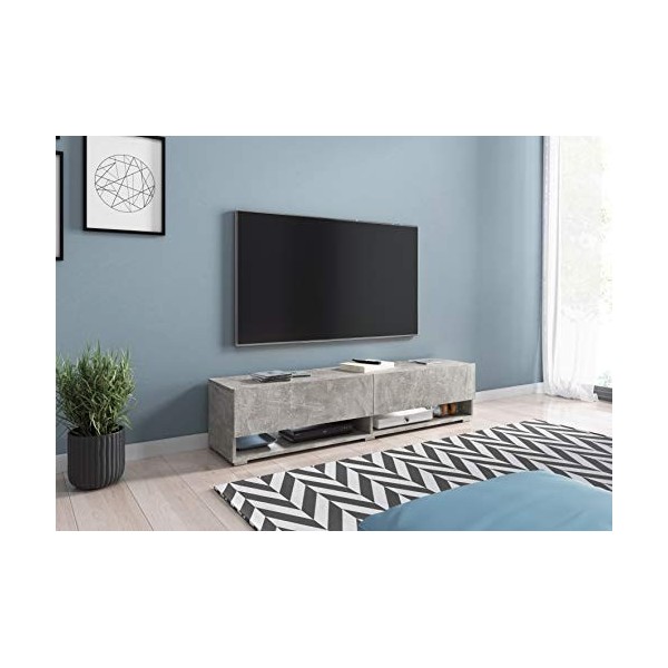 PIASKI Meuble TV 140/180 cm LOWBOARD A, Meuble TV, Meuble TV, Meuble TV 140 cm, Blanco Gris LED 