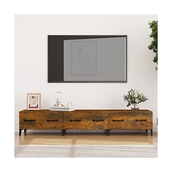 Annlera Meuble TV Chêne Fumé 150x34,5x30 cm Bois dingénierie Classique Banc TV Décorer Pièce Minimaliste Armoire TV Fonction