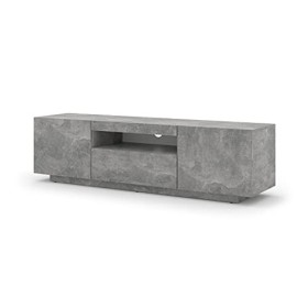 BIM Furniture Meuble TV Aura avec 3 Portes en Bois - Gris Béton - L 150 X P 37 X H 36-42 Cm