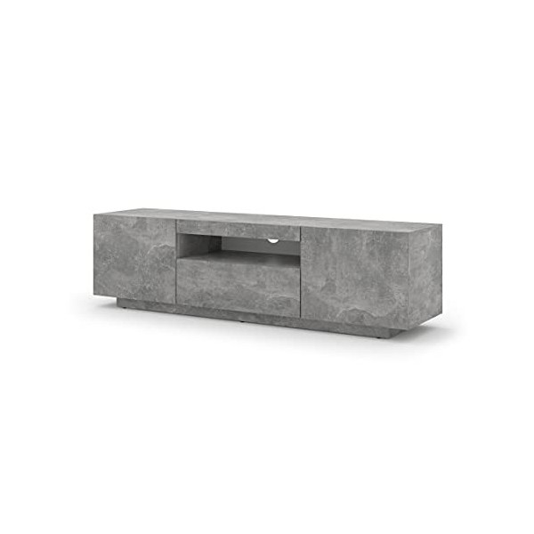 BIM Furniture Meuble TV Aura avec 3 Portes en Bois - Gris Béton - L 150 X P 37 X H 36-42 Cm