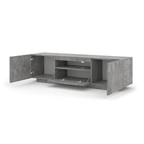BIM Furniture Meuble TV Aura avec 3 Portes en Bois - Gris Béton - L 150 X P 37 X H 36-42 Cm