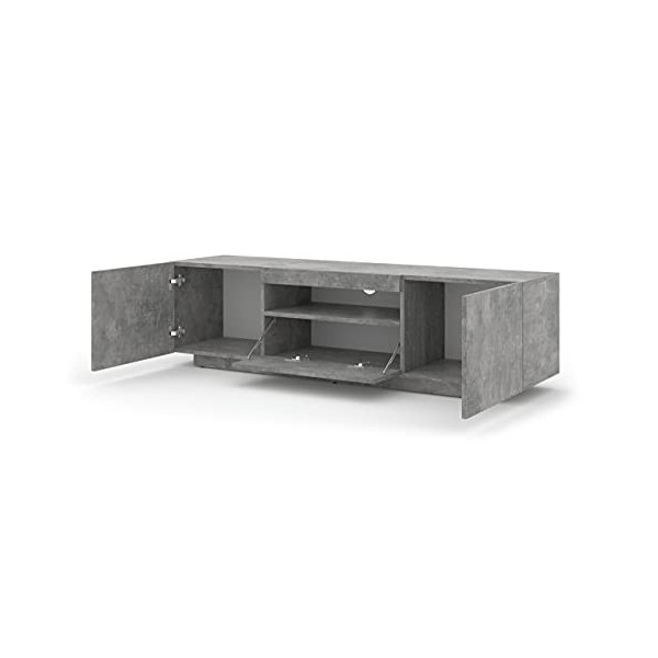 BIM Furniture Meuble TV Aura avec 3 Portes en Bois - Gris Béton - L 150 X P 37 X H 36-42 Cm