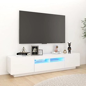 BULANED Meuble TV,Meuble TV Moderne,Meuble de Salon,Meuble TV avec lumières LED Blanc 180x35x40 cm