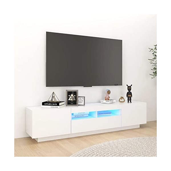 BULANED Meuble TV,Meuble TV Moderne,Meuble de Salon,Meuble TV avec lumières LED Blanc 180x35x40 cm