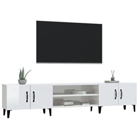 Hovothy Meuble TV Blanc Brillant 180x31,5x40 cm Bois dingénierie Armoire Télévision Décoration Salon Intérieure Dessus Robus