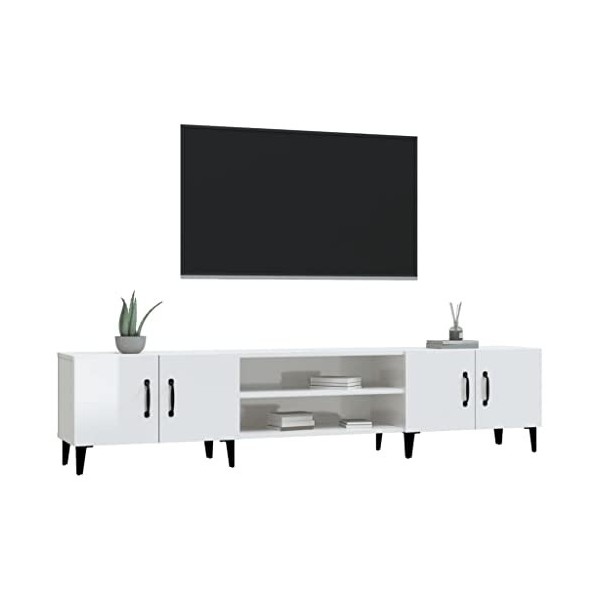 Hovothy Meuble TV Blanc Brillant 180x31,5x40 cm Bois dingénierie Armoire Télévision Décoration Salon Intérieure Dessus Robus