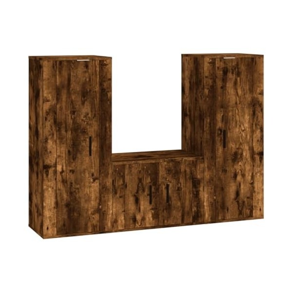 Ensemble de Meubles TV 3 pcs Chêne fumé Bois dingénierie - Banc TV, Meuble TV Suspendu, Convient pour Salon ou Chambre