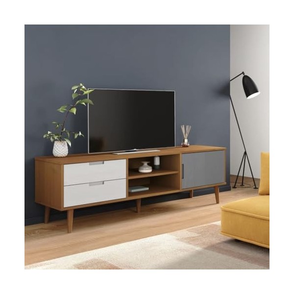 Meuble TV MOLDE Marron 158x40x49 cm Bois de pin Massif - Meuble Chambre, Support Télé pour Salon Salle à Manger Chambre, Styl