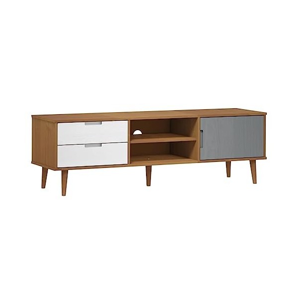 Meuble TV MOLDE Marron 158x40x49 cm Bois de pin Massif - Meuble Chambre, Support Télé pour Salon Salle à Manger Chambre, Styl