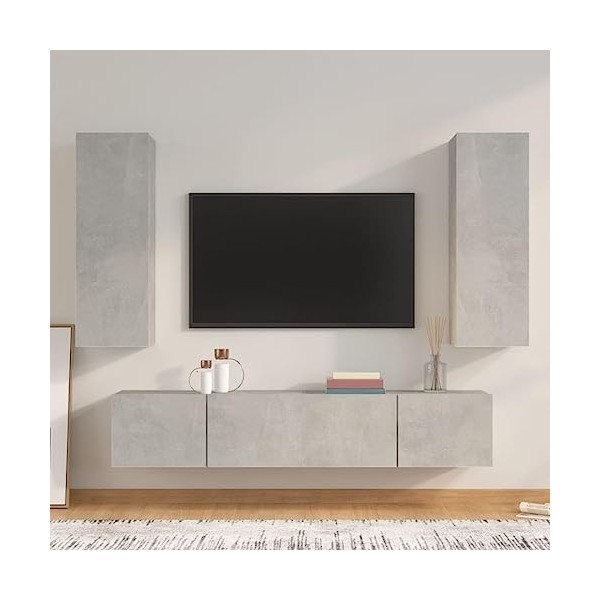 Générique Ensemble de Meubles TV 4 pcs Gris béton Bois dingénierie,49.5 KG,3114201, Meubles, Meubles TV