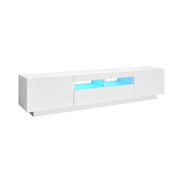 ZEYUAN Meuble TV avec lumières LED Blanc 180x35x40 cm,Meuble Bas Salon,Meubles De Salon TV,Meuble TV Longueur