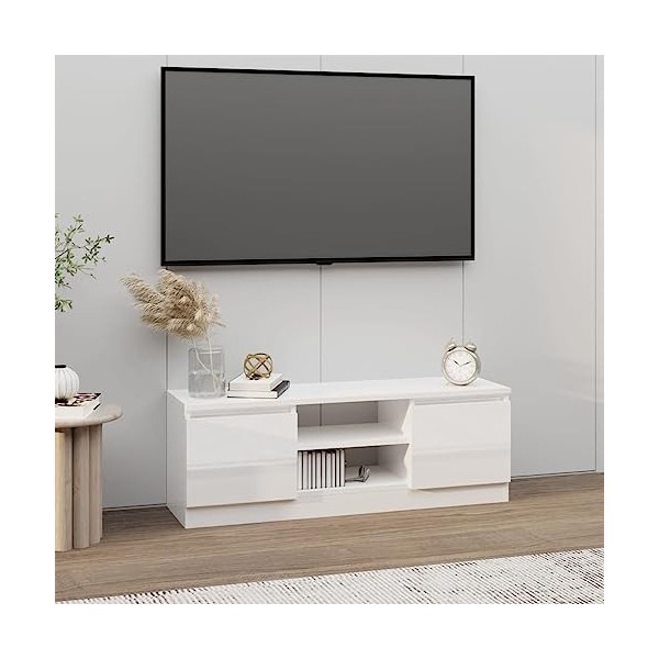 Meuble TV de jardin avec porte Blanc brillant 102 x 30 x 36 cm