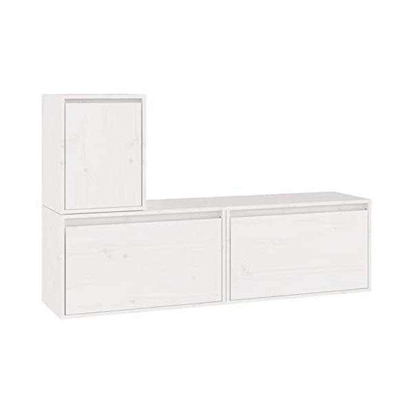 GuyAna Meubles TV 3 pcs Blanc Bois Massif de pin,Meuble TV,Table Basse Salon Meuble TV,Table Basse LED Couleurs